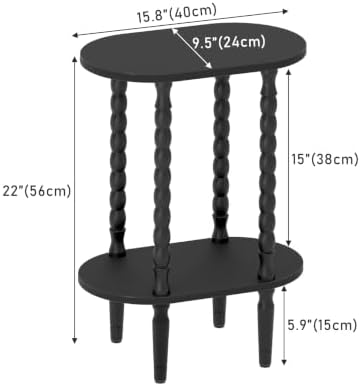 TUTOTAK Narrow Side Table with Solid Wood Legs, Small Oval End Table
