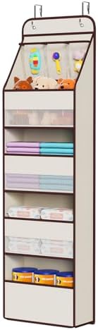 Univivi Fabric Over Door Hanging Organizer for Baby Nursery, Beige, 5-Shelf