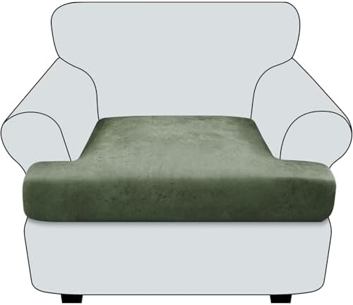 T Cushion Chair Cover Leather-Look 1PC Stretch Chair Seat Slipcover for Living Room Individual Armchair Couch Cover Seat Covers with Elastic Bands, Pet-Friendly, Non-Slip - Army Green