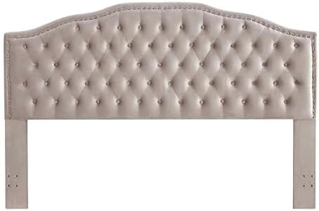 24KF Upholstered Button Tufted King Size Headboard with Nailhead Trim, Soft Velvet Fabric Headboard King/Cal King Size-Taupe