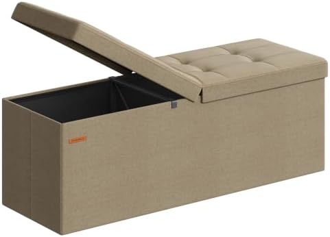 SONGMICS 43.3 Inches Storage Ottoman, Foldable Bench with Flipping Lid