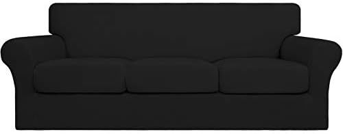 Easy-Going 4 Pieces Stretch Soft Couch Cover for Dogs - Washable Sofa Slipcover for 3 Separate Cushion Couch - Elastic Furniture Protector for Pets, Kids (Sofa, Black) Large