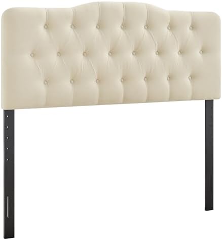 Modway Annabel Premium Linen Blend Full Headboard in Linen - Soft Fabric Headboard Only with Diamond Button Tufting and 7 Height-Adjustable Positions