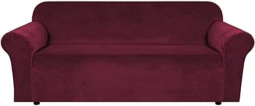 H.VERSAILTEX Stretch Velvet Sofa Covers Large Couch Covers Sofa Slipcovers Furniture Protector Soft with Non Slip Elastic Bottom, Feature Thick Comfy Rich Velour (Extra Wide Sofa 98"-105", Burgundy)