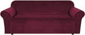 H.VERSAILTEX Stretch Velvet Sofa Covers for 3 Cushion Couch Covers Sofa Slipcovers Furniture Protector Soft with Non Slip Elastic Bottom, Crafted from Thick Comfy Rich Velour (Sofa 72"-90", Burgundy)