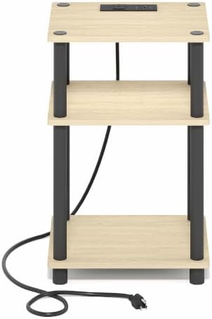 Furinno Just 3-Tier Night Stand with Charging Station, Natural Oak