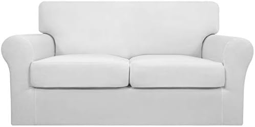 Easy-Going 3 Pieces Stretch Soft Couch Cover for Dogs - Washable Sofa Slipcover for 2 Separate Cushion Couch - Elastic Furniture Protector for Pets, Kids (Loveseat, Snow White, Medium)