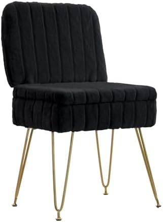 Vanity Chair with Storage | Comfy Ottoman with Folding Back