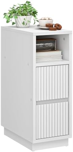 CHOEZON 8.7" Narrow Fluted Nightstand, Small Bedside Table with Drawers, Skinny Side Table, Modern Nightstand with 1 Semi-Open Shelf, Floating End Table, for Living Room, Bedroom, White MBZ12WB