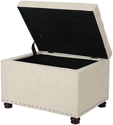 Adeco Classy Cotton Mix Fabric Accents Rectangular Storage Bench Footstool Ottomans & Storage Ottomans, White