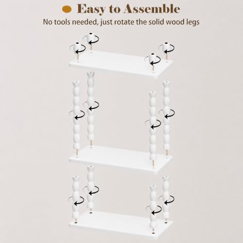 3-Tier Narrow Side Table, Skinny End Table with Wood Spindle Legs White