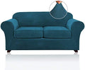 PrinceDeco Velvet Couch Cover Loveseat Covers for 2 Cushion Couch 3 Piece Sofa Covers for Dogs Washable Loveseat Covers Width Up to 72 Inch No Slip Stretch Sofa Slipcover(Medium,Deep Teal)