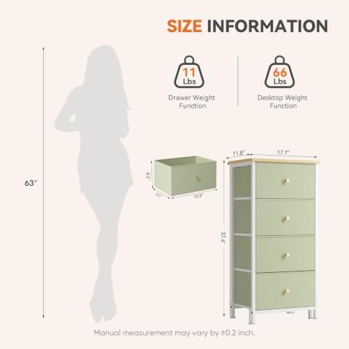 Sweetcrispy Dresser for Bedroom, 4 Drawer Storage Cabinet, Tall Nightstand