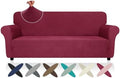ZNSAYOTX Super Stretch Couch Cover (72"-92"), New Striped Sofa Covers Fitted Slipcovers with Elastic Bottom, Dog Cat Pets Proof Spandex Fabric Comfortable & Durable (Wine Red, Sofa)