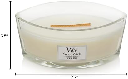 WoodWick White Teak Gifts for Women and Men, 16 oz Ellipse Candle with Crackling Wick (Pack of 2)
