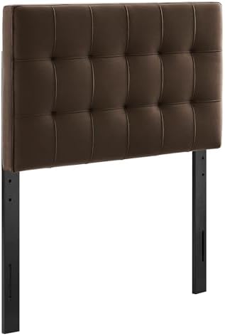 Modway Lily Twin Size Stain-Resistant Performance Velvet Headboard in Chocolate Brown - Velvet Upholstery with Button Tufting and 4 Adjustable Height Positions