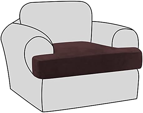 H.VERSAILTEX Stretch Velvet T Cushion Chair Covers for Living Room Armchair Sofa Cover Couch Cover Slipcover T Cushion Seat Cover Stay with Elastic Bands(Armchair, Brown)