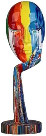 Simple Creative Colorful Female Face Art Statue Thinker Sculpture Abstract Character Crafts Ornament Home Office Bedroom Living Room Study Decoration (Large 15.3x4.9x4.9in)