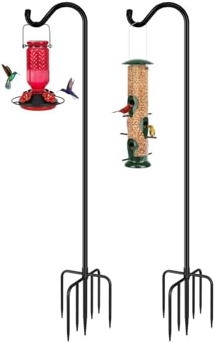 FEED GARDEN 76'' Bird Feeder Pole, 7-Prong Base Shepherds Hook for Outdoor