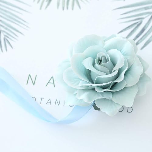 Magnetic Curtain Tiebacks, Rose Flower Tie Backs Rope for Curtains, Elegant 2 Pack Decorative Holdbacks Holders, Home Decor Thin or Sheer Window Drapries Bed Canopy (Sky Blue)