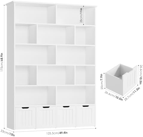 FINETONES 69" H Large Toy Storage Organizer with 4 Movable Drawers