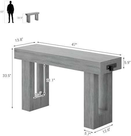 Unikito 47" Entryway Table with Sensor Light & AC Outlets with USB-C Ports