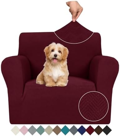 JIVINER Stretch Armchair Slipcovers, 1 Piece Chair Sofa Covers 1 Seater Couch Covers with Elastic Bottom for Kids, Pets (Small, Wine Red Rhomb)