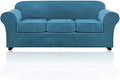 PrinceDeco Velvet Couch Covers for Sofa Soft 4 Pieces Couch Covers for 3 Cushion Couch Sofa Pet Friendly Furniture Protector with Non Slip Elastic Bottom Width Up to 90 Inch (Large, Blue)
