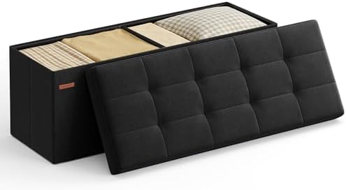 SONGMICS 43.3 Inches Folding Storage Ottoman Bench, Load 660 lb