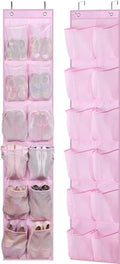 MISSLO Over The Door Shoe Organizer 12 Large Mesh Pockets Hanging Narrow Closet Door, Baby Hanging Shoe Rack Kids Closet Storage bags for Girl Women Men Toddler Nursery, Pink, 2 Pack