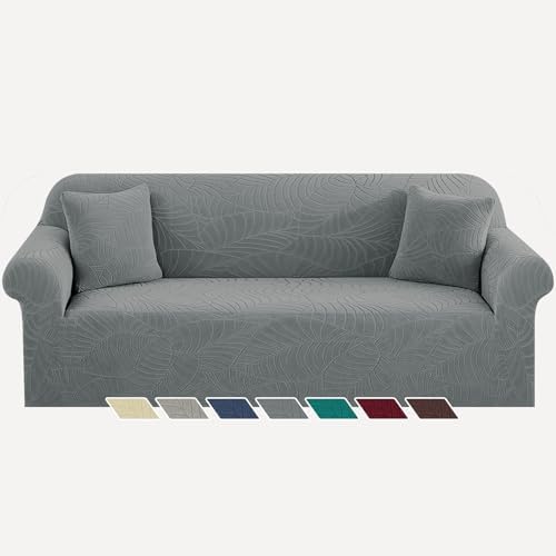 YEMYHOM Couch Cover Latest Jacquard Design High Stretch Extra Large Sofa Covers Pet Dog Cat Proof Oversized Slipcover Non Slip Magic Elastic Furniture Protector (X-Large, Begonia Leaf Dark Gray)