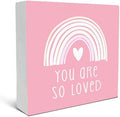 SRADMO You Are So Loved Rainbow Heart Wood Box Sign Desk Decor, Pink Kids Inspirational Quotes Wooden Block Box Sign Decoration for Kids Room Nursery Playroom Shelf Table Decorative Accessories