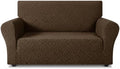 ZNSAYOTX 1 Piece Stretch Loveseat Covers for 2 Cushion Couch (55"-71"), New Plaid Couch Cover with Non-Slip Buckle for Dog Pets, Soft Cozy Washable Sofa Slipcover Form Fit Protector, Coffee