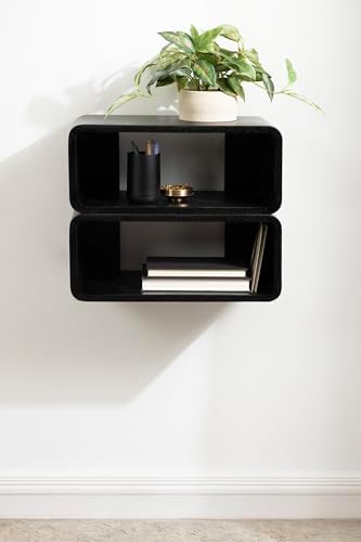 Kate and Laurel Deguara Modern Wood Floating Side Table, 18 x 10 x 8, Black, Contemporary Wooden Floating Nightstand for Use as Bedside Shelf, Living Room Accent, or Floating Over Toilet Shelf
