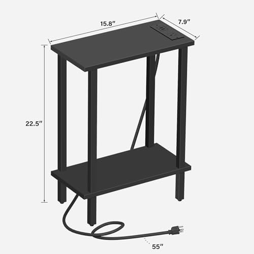 TUTOTAK Narrow Side Table Set of 2, Small End Table with Charging Station