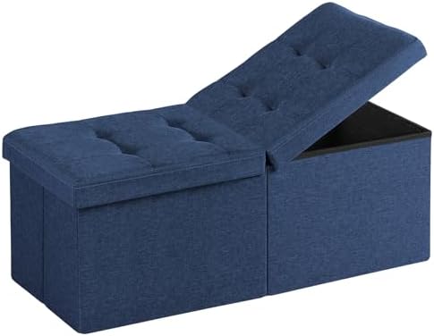 35-INCH Storage Ottoman Bench, Footrest with Storage, End of Bed Bench Coffee Table for Living Room, Bedroom, Entryway, Blue