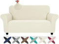 ZNSAYOTX Super Stretch Loveseat Covers (57"-70"), New Striped Love Seat Slipcover, Dogs Pet Friendly Anti-Slip Couch Protector Spandex Durable 2 Seater Fabric Sofa Cover (Beige, Loveseat)