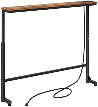 Kitstorack Narrow Console Table Behind Sofa Couch, Design with Adjustable Height (25"-33") & Power Outlets, Small Entryway Table - 5.9" D x39.4 L, Rustic Brown