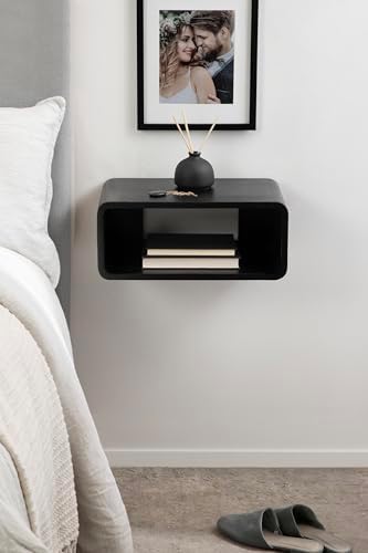 Kate and Laurel Deguara Modern Wood Floating Side Table, 18 x 10 x 8, Black, Contemporary Wooden Floating Nightstand for Use as Bedside Shelf, Living Room Accent, or Floating Over Toilet Shelf