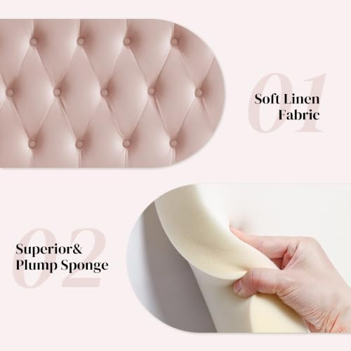 Kingfun Tufted Upholstered Queen Size Bed Headboard in Modern Button Design, Adjustable Solid Wood Head Board, Premium Velvet Fabric Padded Headboards in Bedroom (Pink)
