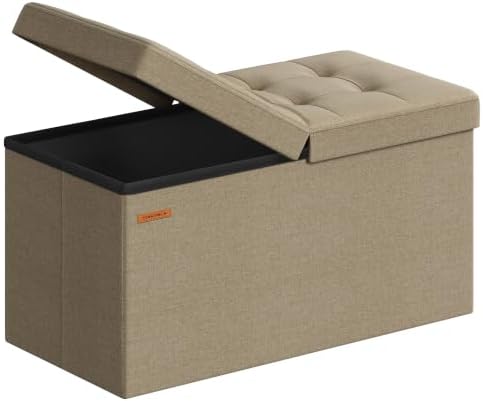 SONGMICS 30 Inches Storage Ottoman, Foldable Bench with Flipping Lid