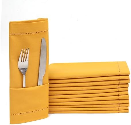 Lightnpro Hemstitched Cloth Dinner Napkins, 18x18 Inch, Mustard
