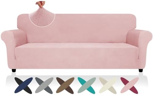 ZNSAYOTX Oversized Super Stretch Couch Cover (92"-115"), New Striped Sofa Covers Comfortable & Durable, Dog Cat Pets Friendly Extra Large Spandex Sofa Slipcovers (Rose, XL Sofa)