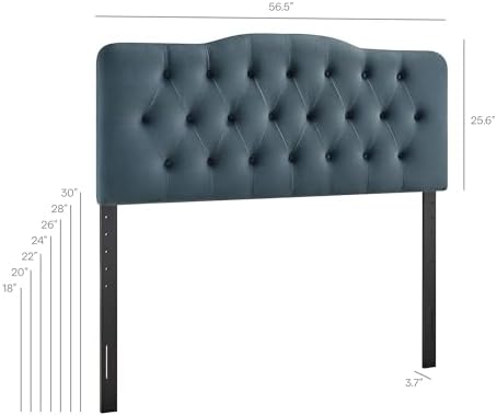 Modway Annabel Performance Velvet Adjustable Full Headboard in Cadet Blue - Stain-Resistant Padded Headboard Only with Diamond Button Tufting and 7 Height-Adjustable Positions