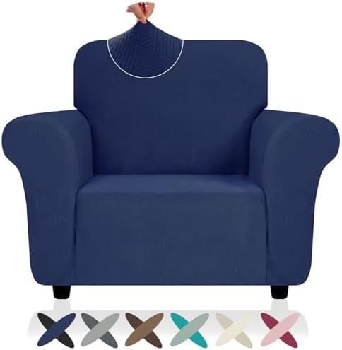 ZNSAYOTX Super Stretch Chair Slipcover (30"-47"), New Striped Sofa Chair Covers for Living Room, Dogs Pet Friendly Anti-Slip Chair Protector Spandex Armchair Slipcovers (Navy Blue, Chair)