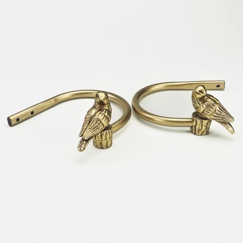 Curtain Drapery Holdbacks with Bird Design, Wall Mount Drapery Hooks Holders, Set of 2, Gold, Large Size(4.5'' Inner Diameter)