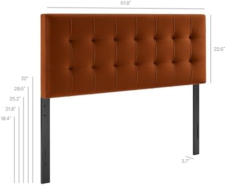 Modway Lily Performance Velvet Queen Size Headboard with Biscuit Tufting in Rust - Stain-Resistant Upholstery with Padded Design and 5 Height-Adjustable Mounts