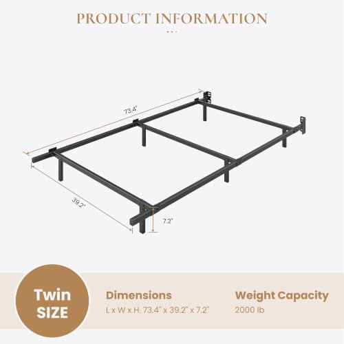 SHA CERLIN 7 Inch Metal Bed Frame, 6-Leg Box Spring Base, Black, Twin