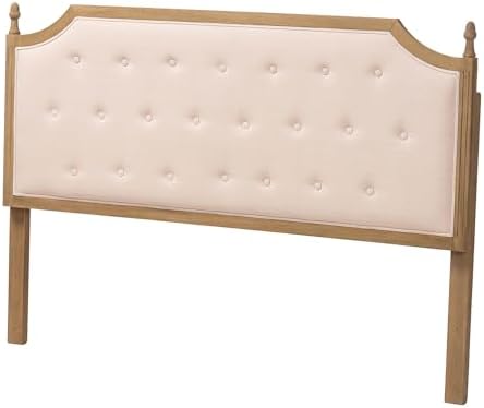 Baxton Studio Lourdes Upholstered Headboard with Solid Wood Frame - Tufted Backrest Panel with Curved Top, Elegant Bedroom Décor, Queen Size