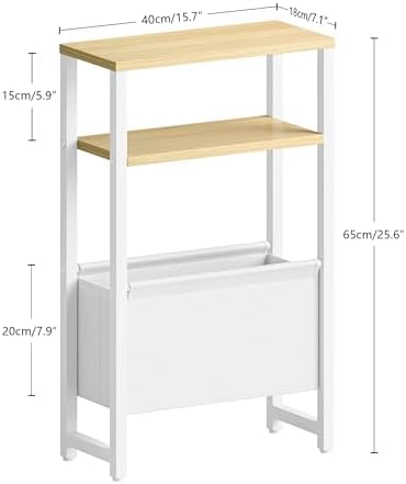 Narrow Side Table, Slim End Table with Magazine Rack, Skinny Bedside Table for Small Spaces, 3 Tier Sofa Couch Table Nightstand for Living Room, Bedroom, Natural LET503Y